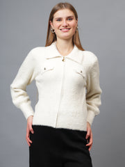 Women Woolen Zipper Cardigan