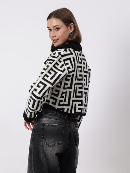 Gaiia Geometric Print Collared Shacket