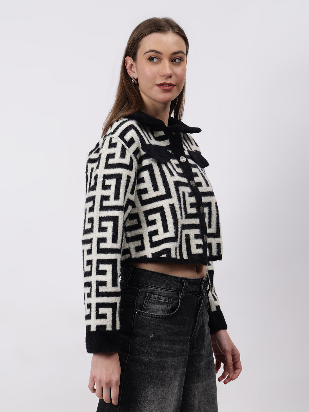 Gaiia Geometric Print Collared Shacket