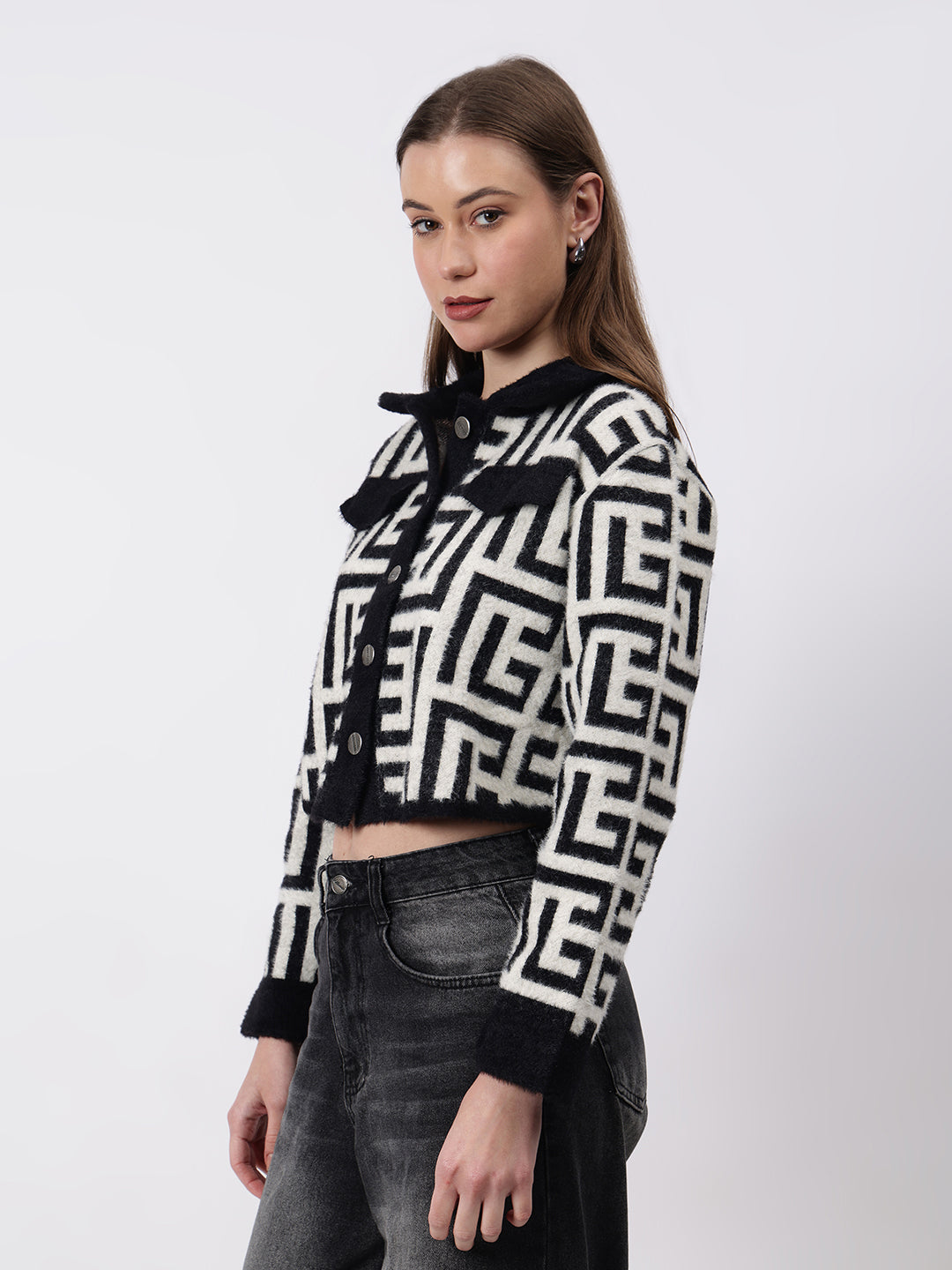 Gaiia Geometric Print Collared Shacket
