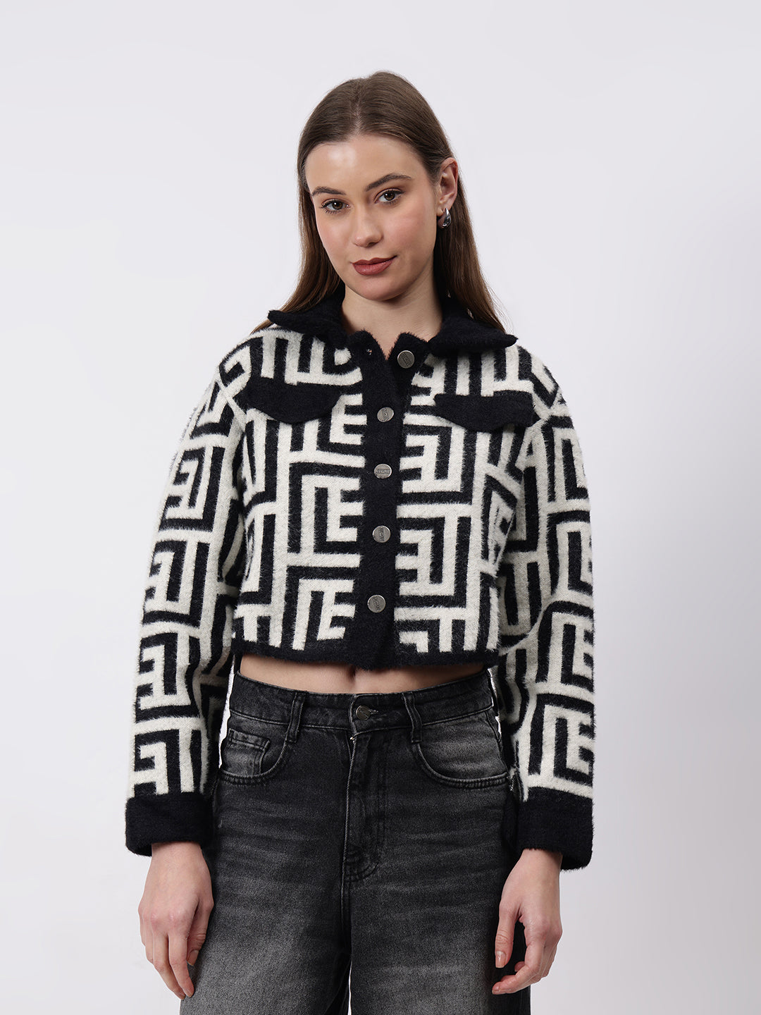 Gaiia Geometric Print Collared Shacket