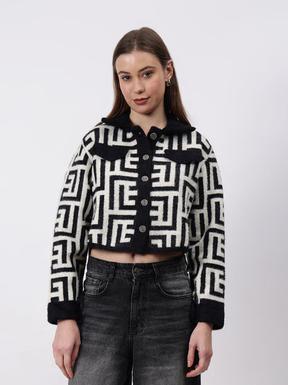 Gaiia Geometric Print Collared Shacket
