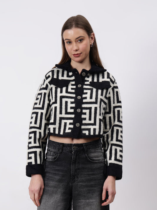 Gaiia Geometric Print Collared Shacket
