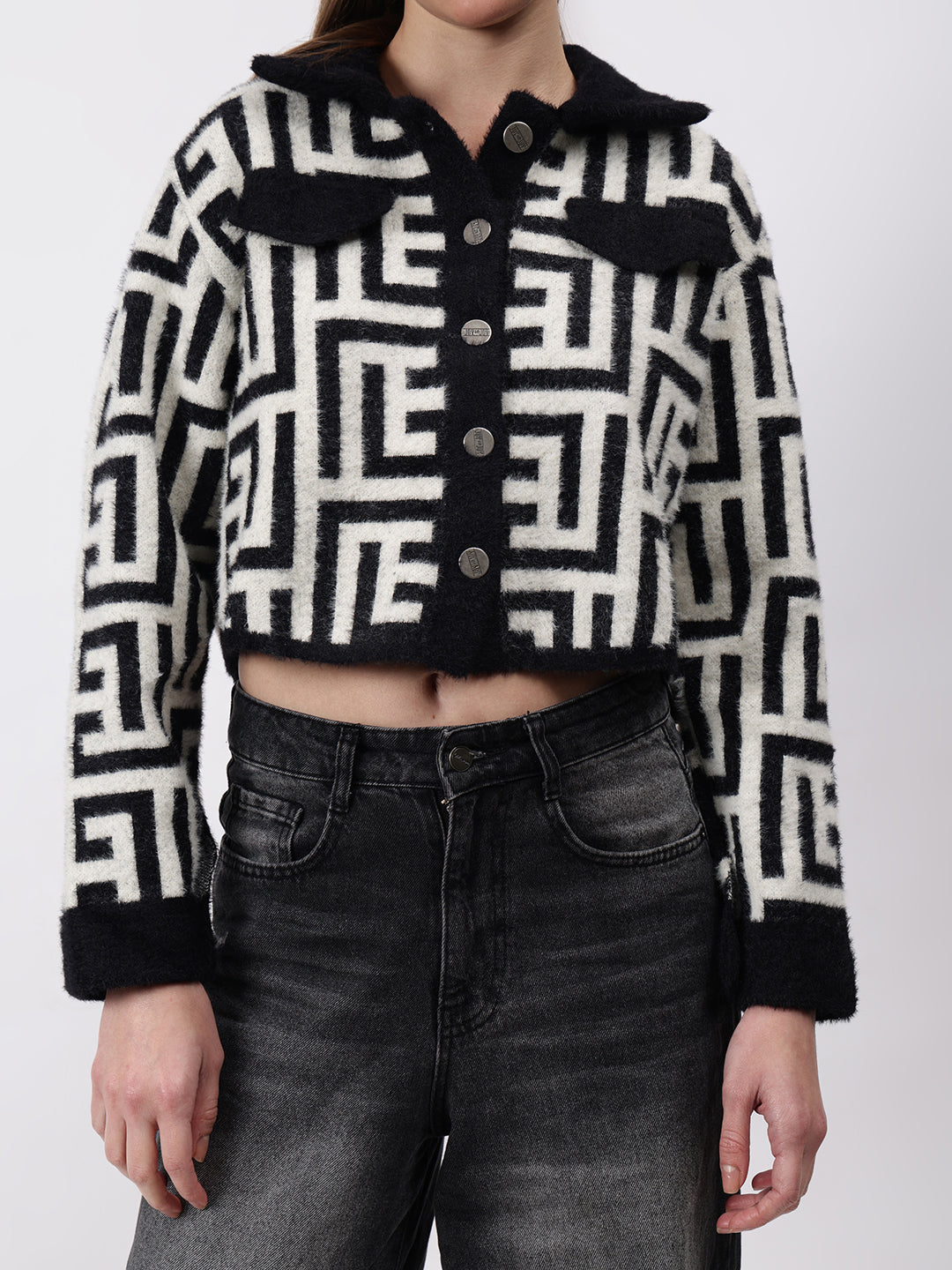Gaiia Geometric Print Collared Shacket