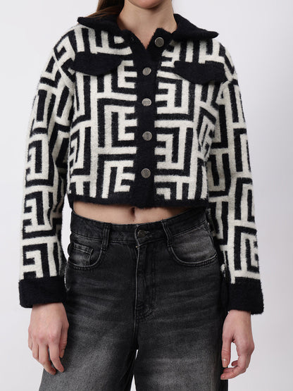 Gaiia Geometric Print Collared Shacket