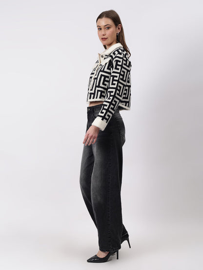 Gaiia Geometric Print Collared Shacket