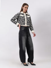 Geometric Print Collared Shacket