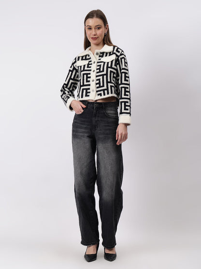 Gaiia Geometric Print Collared Shacket