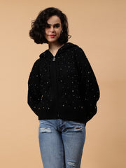 Women Winter Embellished Hoodie