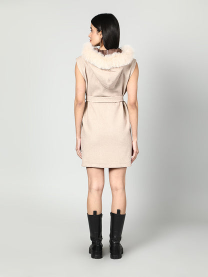 Gaiia Sleeveless Zipper With Fur Hoodie