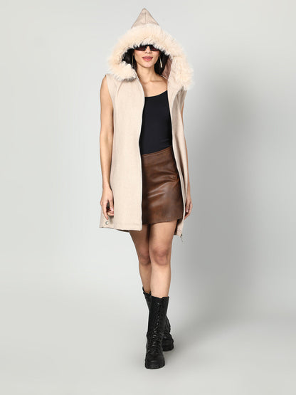 Gaiia Sleeveless Zipper With Fur Hoodie