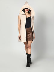 Sleeveless Zipper With Fur Hoodie