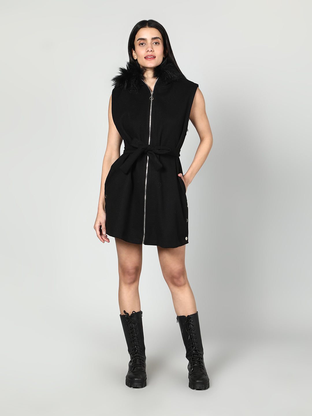 Sleeveless Zipper With Fur Hoodie