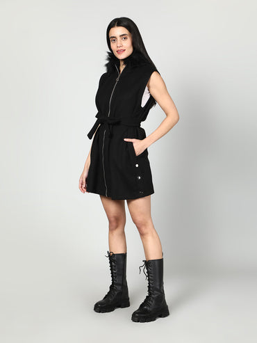 Gaiia Sleeveless Zipper With Fur Hoodie