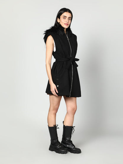 Gaiia Sleeveless Zipper With Fur Hoodie