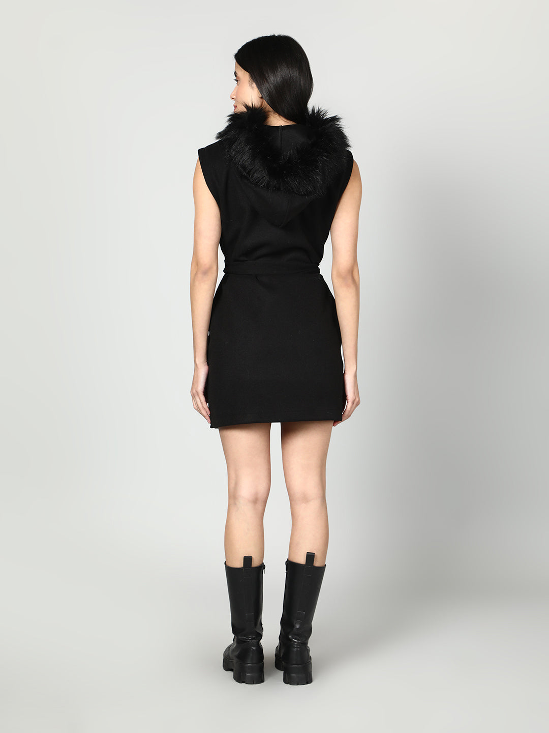 Gaiia Sleeveless Zipper With Fur Hoodie