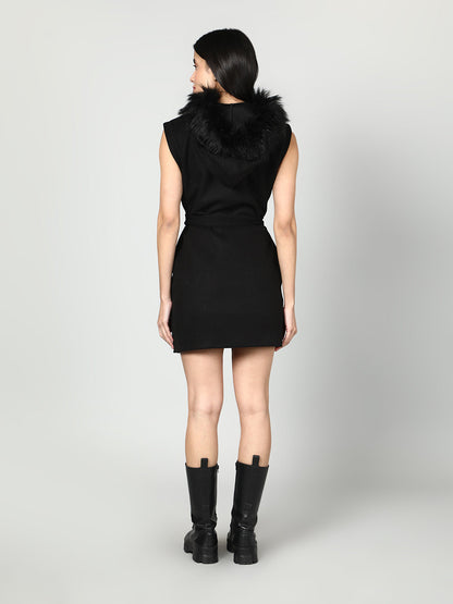 Gaiia Sleeveless Zipper With Fur Hoodie