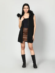 Sleeveless Zipper With Fur Hoodie