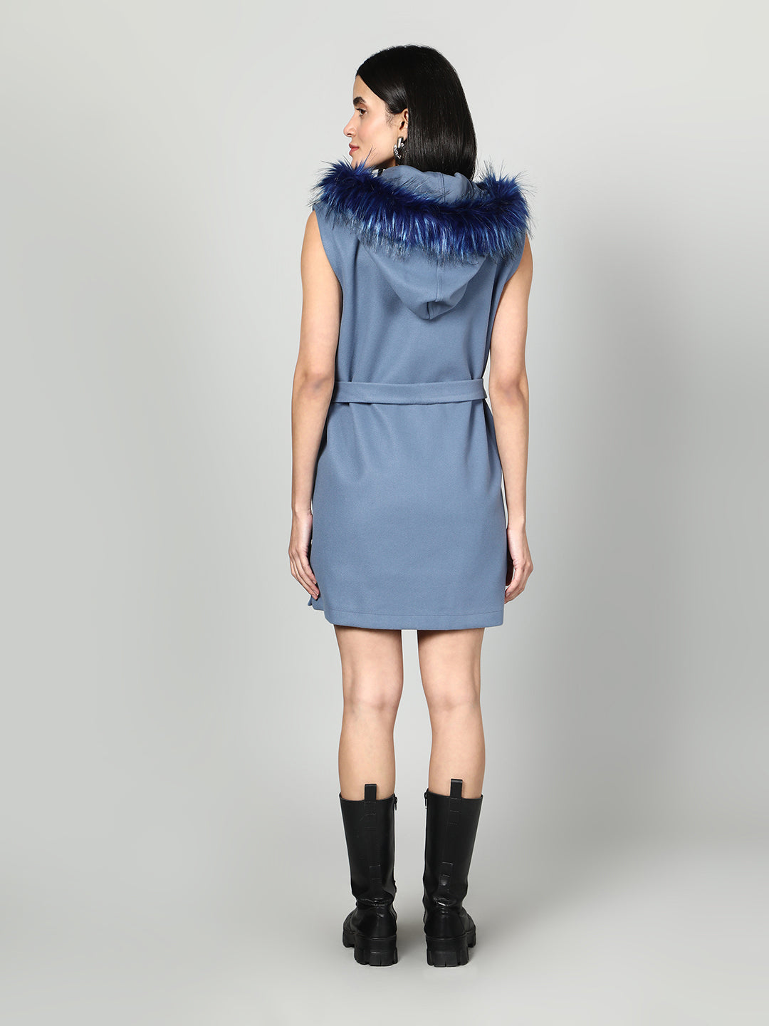 Gaiia Sleeveless Zipper With Fur Hoodie