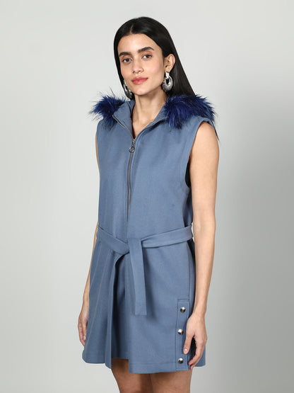 Gaiia Sleeveless Zipper With Fur Hoodie