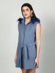 Sleeveless Zipper With Fur Hoodie