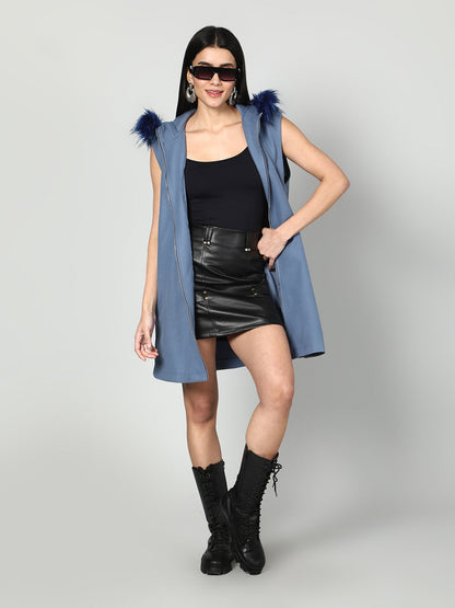 Gaiia Sleeveless Zipper With Fur Hoodie