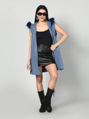 Sleeveless Zipper With Fur Hoodie