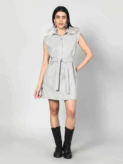 Gaiia Sleeveless Zipper With Fur Hoodie