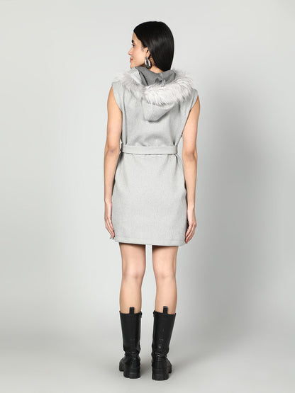 Gaiia Sleeveless Zipper With Fur Hoodie
