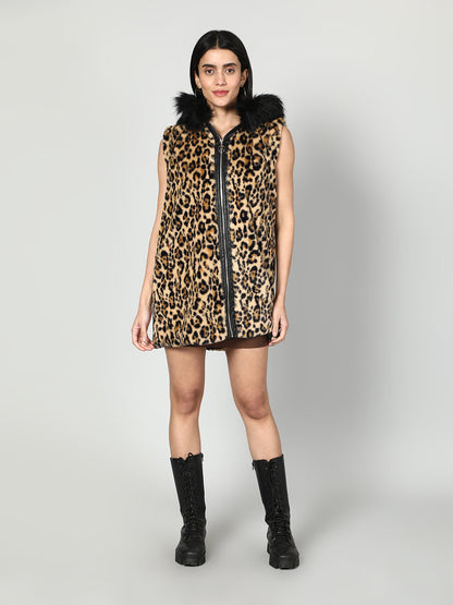 Gaiia Leopard Print Fur Jacket - Beige