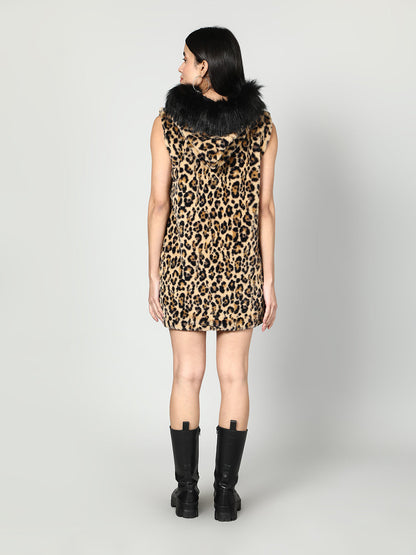 Gaiia Leopard Print Fur Jacket - Beige