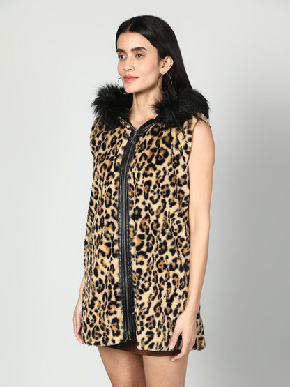 Gaiia Leopard Print Fur Jacket - Beige