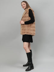 Sleeveless Faux Fur Jacket With Leather Lapel