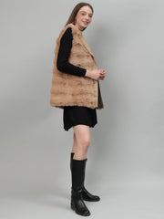 Gaiia Sleeveless Faux Fur Jacket With Leather Lapel