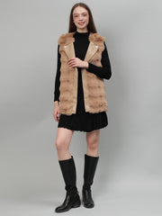 Sleeveless Faux Fur Jacket With Leather Lapel