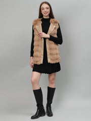 Gaiia Sleeveless Faux Fur Jacket With Leather Lapel