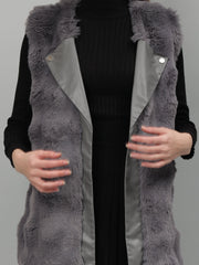 Gaiia Sleeveless Faux Fur Jacket With Leather Lapel