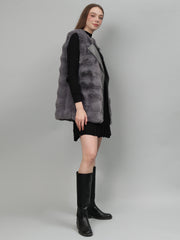 Sleeveless Faux Fur Jacket With Leather Lapel