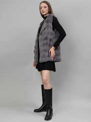 Gaiia Sleeveless Faux Fur Jacket With Leather Lapel