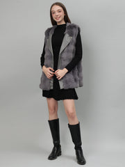 Gaiia Sleeveless Faux Fur Jacket With Leather Lapel