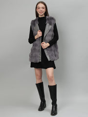 Sleeveless Faux Fur Jacket With Leather Lapel