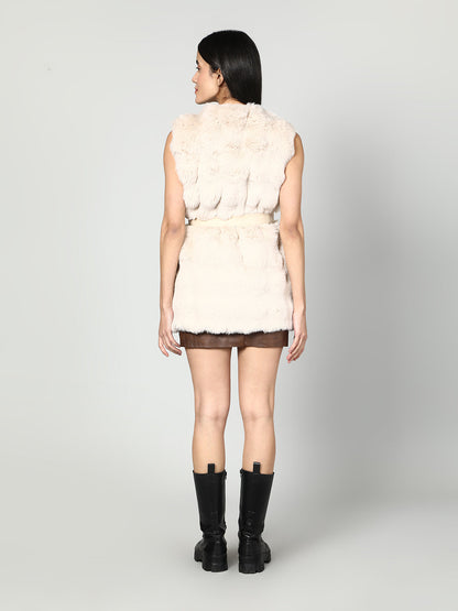 Gaiia Sleeveless Faux Fur Jacket With Leather Lapel