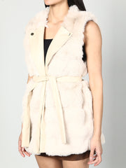 Sleeveless Faux Fur Jacket With Leather Lapel