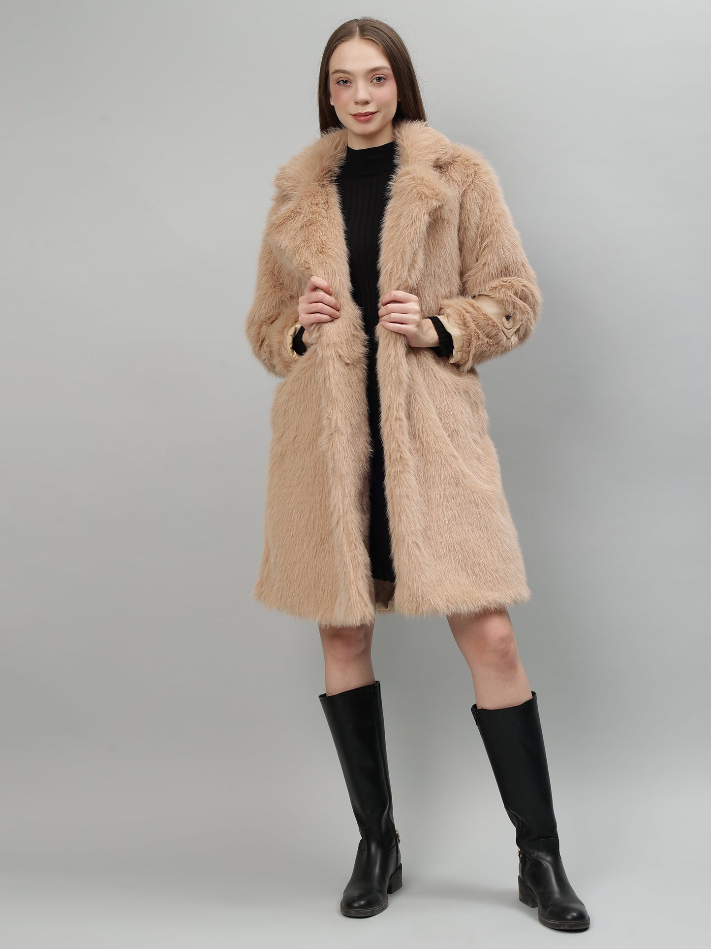 Gaiia Women Soft Fluffy Faux Fur Long Jacket