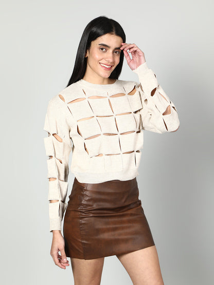 Gaiia Solid Colour Long Sleeves Pullover With Cutout