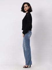 Gaiia Women Solid Regular Fit Cutwork Pullover