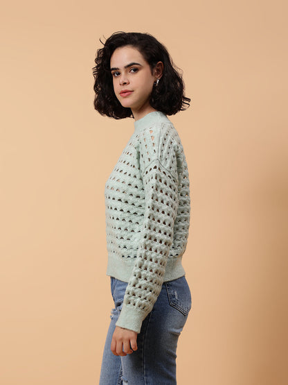 Gaiia Women Solid Regular Fit Cutwork Pullover