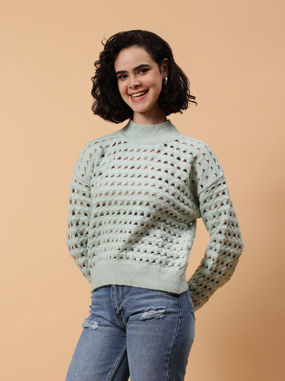 Gaiia Women Solid Regular Fit Cutwork Pullover