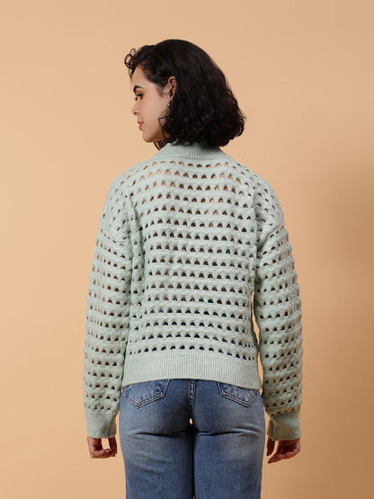 Gaiia Women Solid Regular Fit Cutwork Pullover