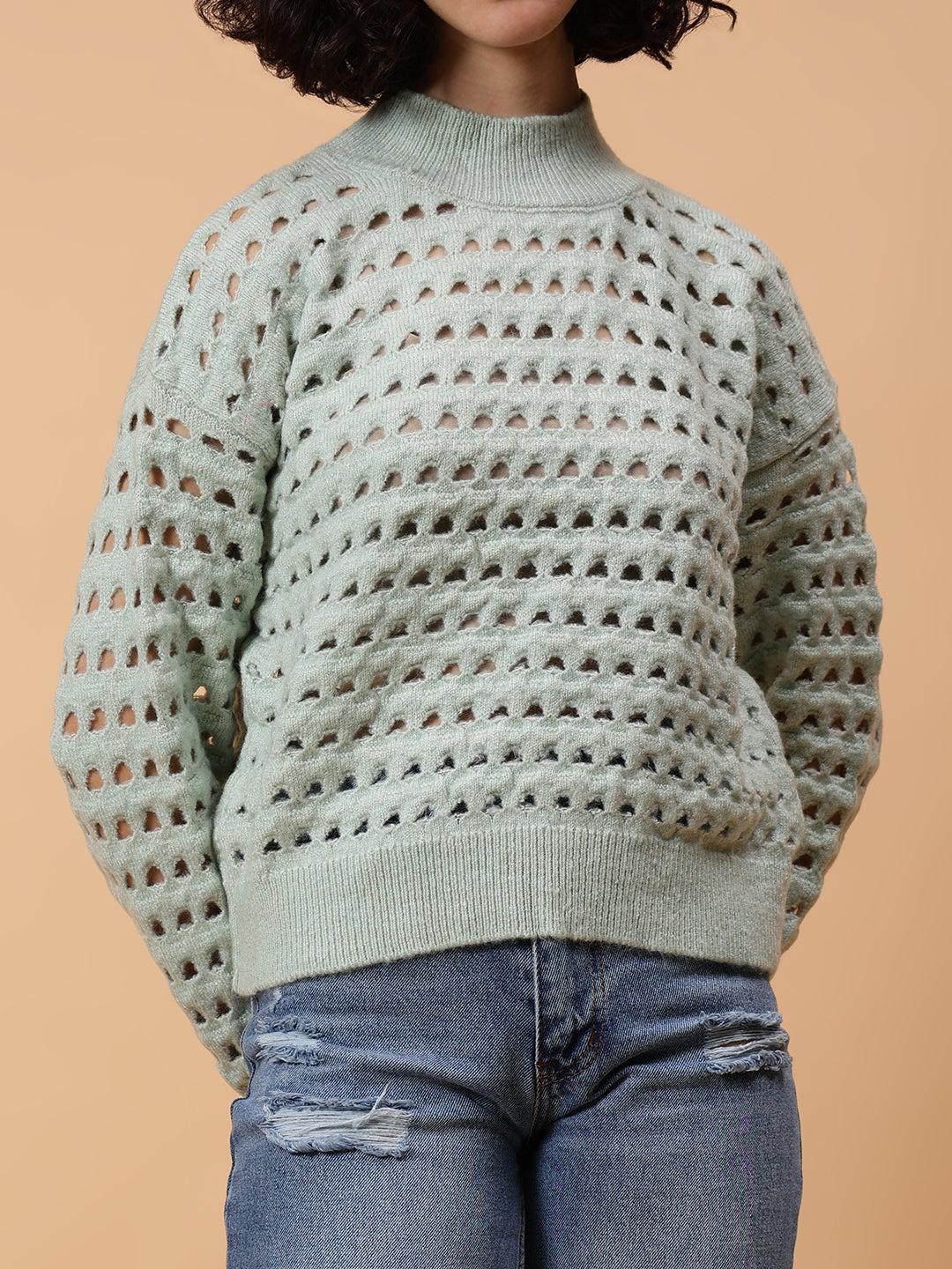 Gaiia Women Solid Regular Fit Cutwork Pullover